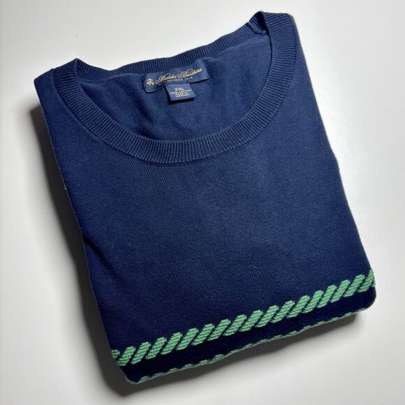 Brooks Brothers Sweater Men's XXL Navy Green Cotton Mariner Rope Stripe Crewneck - Picture 2 of 6